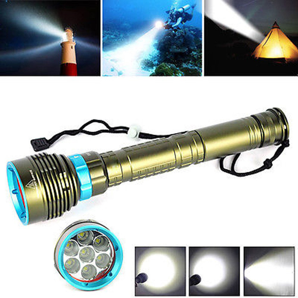 5000LM White/Yellow Light XM-7*L2/T6 LED Scuba Diving Flashlight Underwater Spearfishing Flashlight Torch by 3X18650/26650