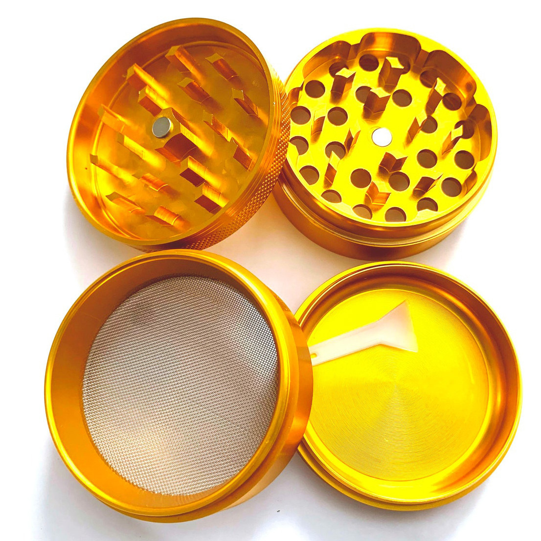 2023 newest Hot Selling Tobacco Crusher 63mm 4-Piece Aluminium Alloy Flat Spices and Herb Grinder with Sharp teeth