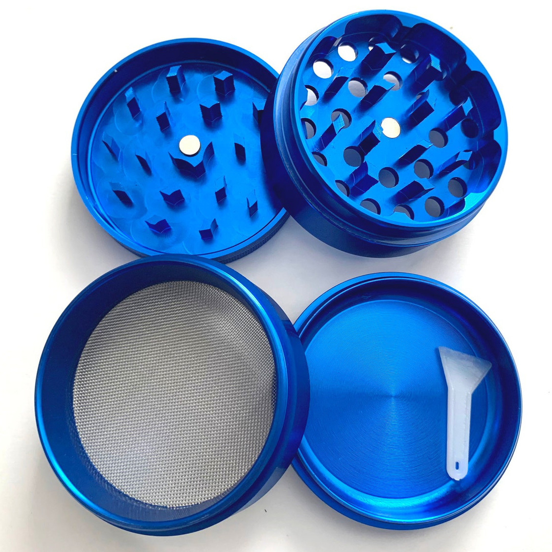 2023 newest Hot Selling Tobacco Crusher 63mm 4-Piece Aluminium Alloy Flat Spices and Herb Grinder with Sharp teeth