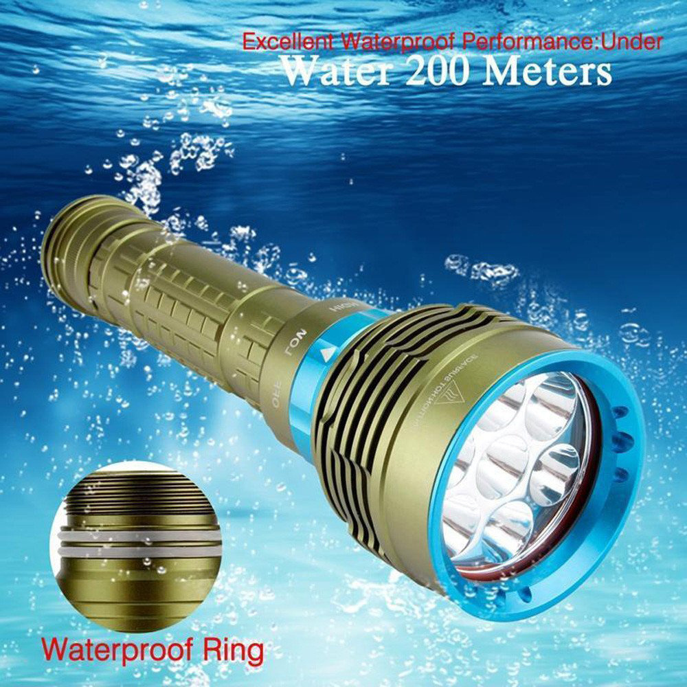 5000LM White/Yellow Light XM-7*L2/T6 LED Scuba Diving Flashlight Underwater Spearfishing Flashlight Torch by 3X18650/26650