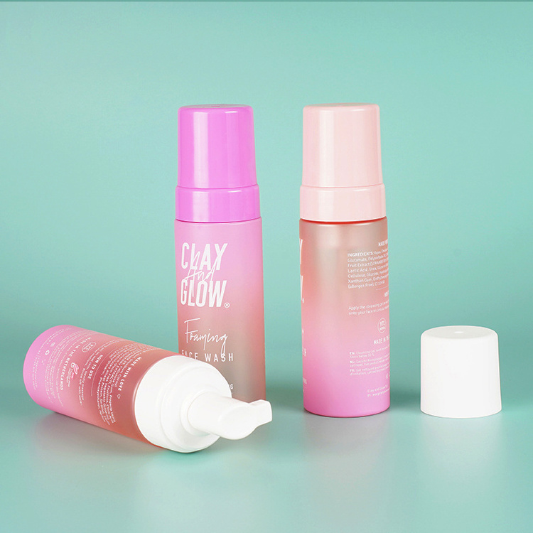 Empty Plastic Foam Soap Pump Bottle 50ml 60ml 100ml 150ml 200ml Clear Pink Frosted Pet Facial Cleanser Mousse Foam Pump Bottle