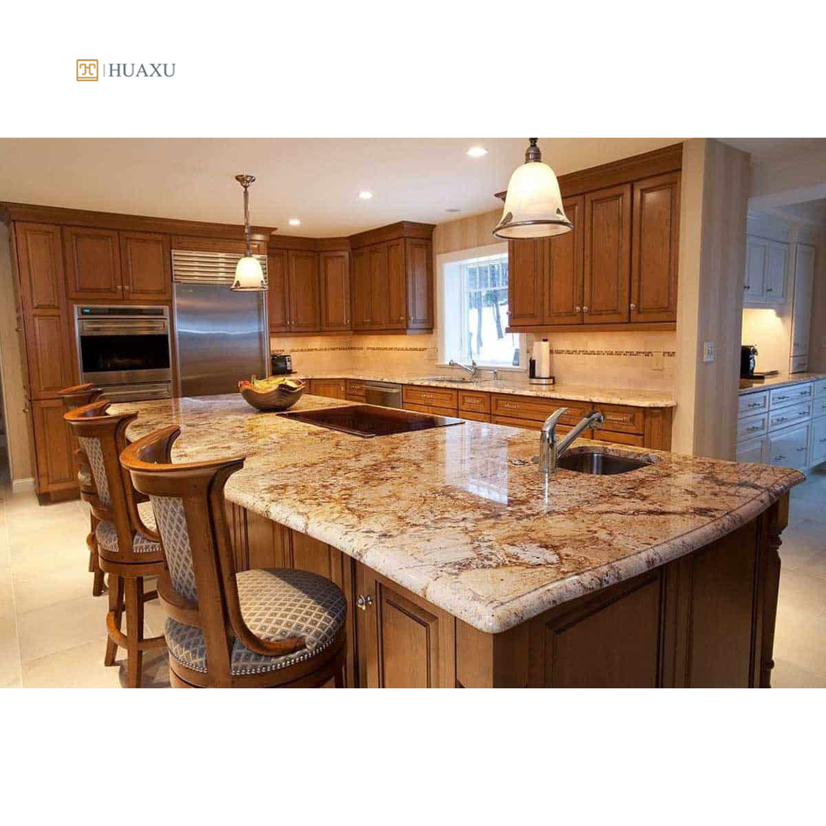 Huaxu Custom Design Luxury Brazil Yellow Golden King Granite Countertop For Kitchen Island