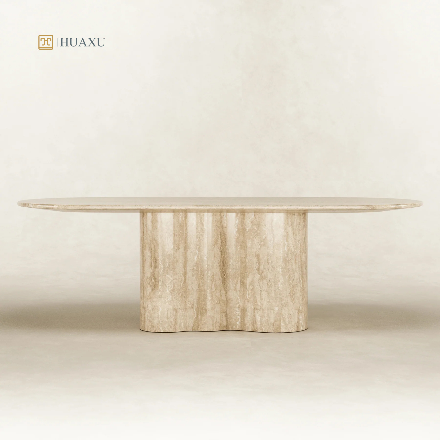 Huaxu New Arrivals Italy Luxurious Natural Stone Large Oval Marble Travertine Stone Dining Table