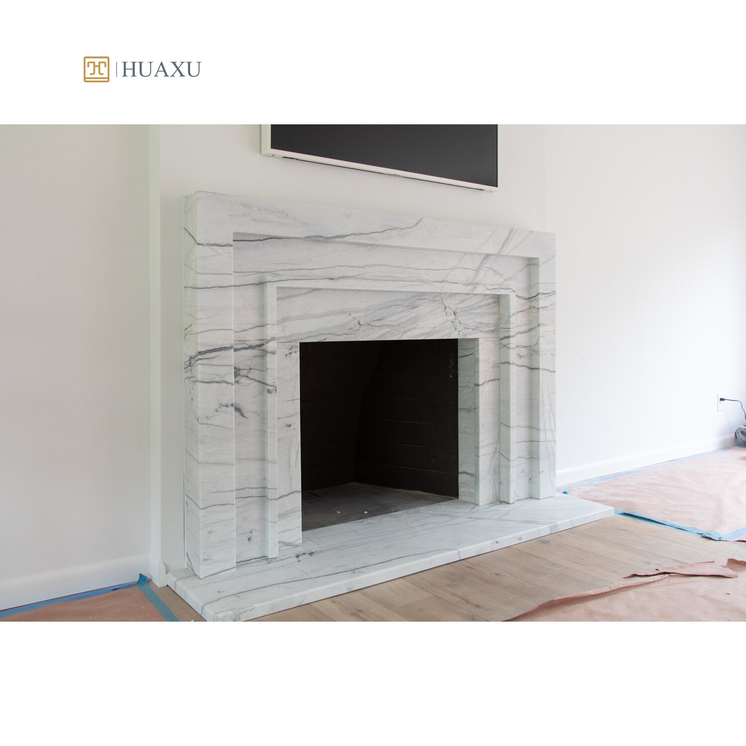 Huaxu Italy Natural Marble Stone Decorative Sliver Mist Carrara White Marble Fireplace