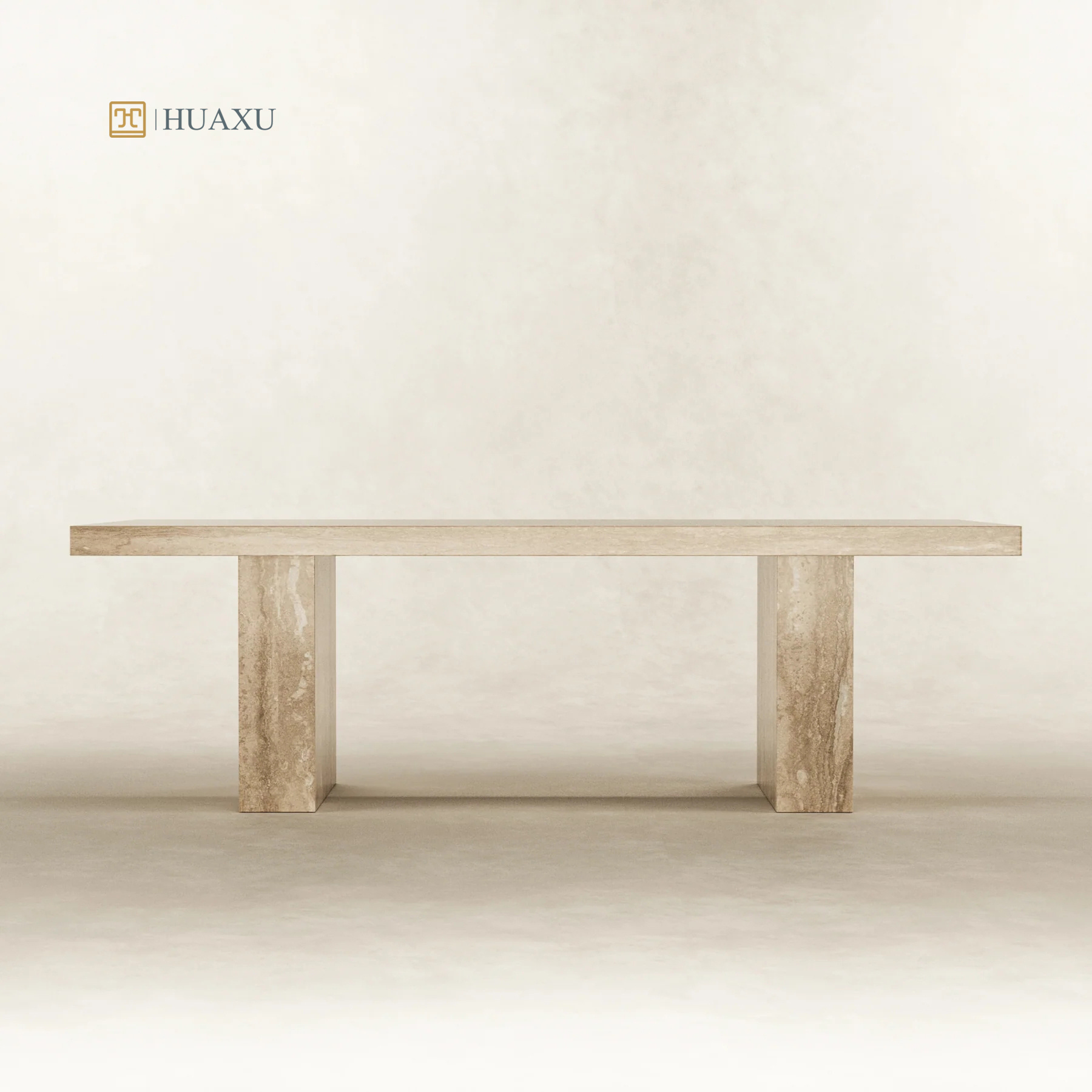 Huaxu High End Italy Modern Style Rectangle Travertine Stone Dining Table