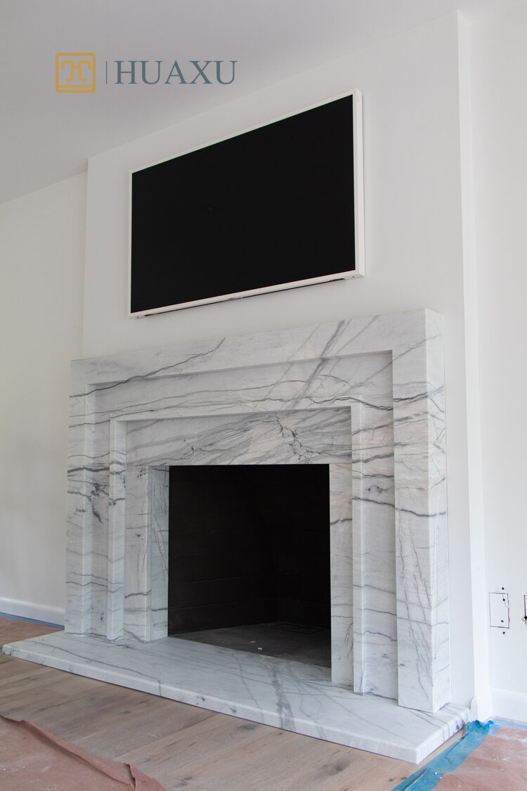 Huaxu Italy Natural Marble Stone Decorative Sliver Mist Carrara White Marble Fireplace