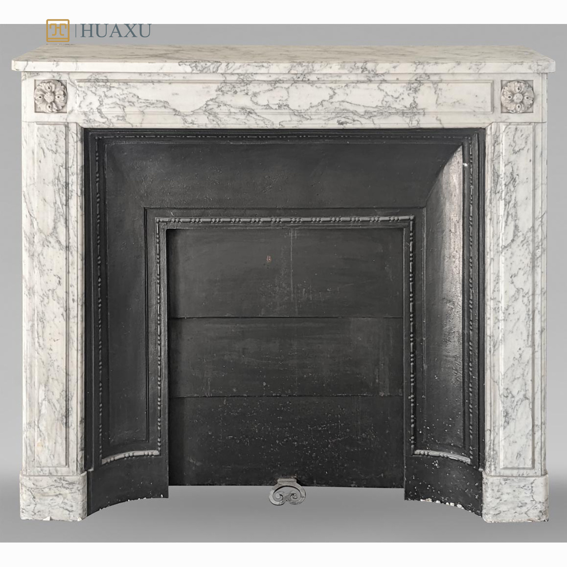 Huaxu Modern Design Hand Carved Natural Stone White Marble Wall Arabescato Marble Fireplace Surround Mantle