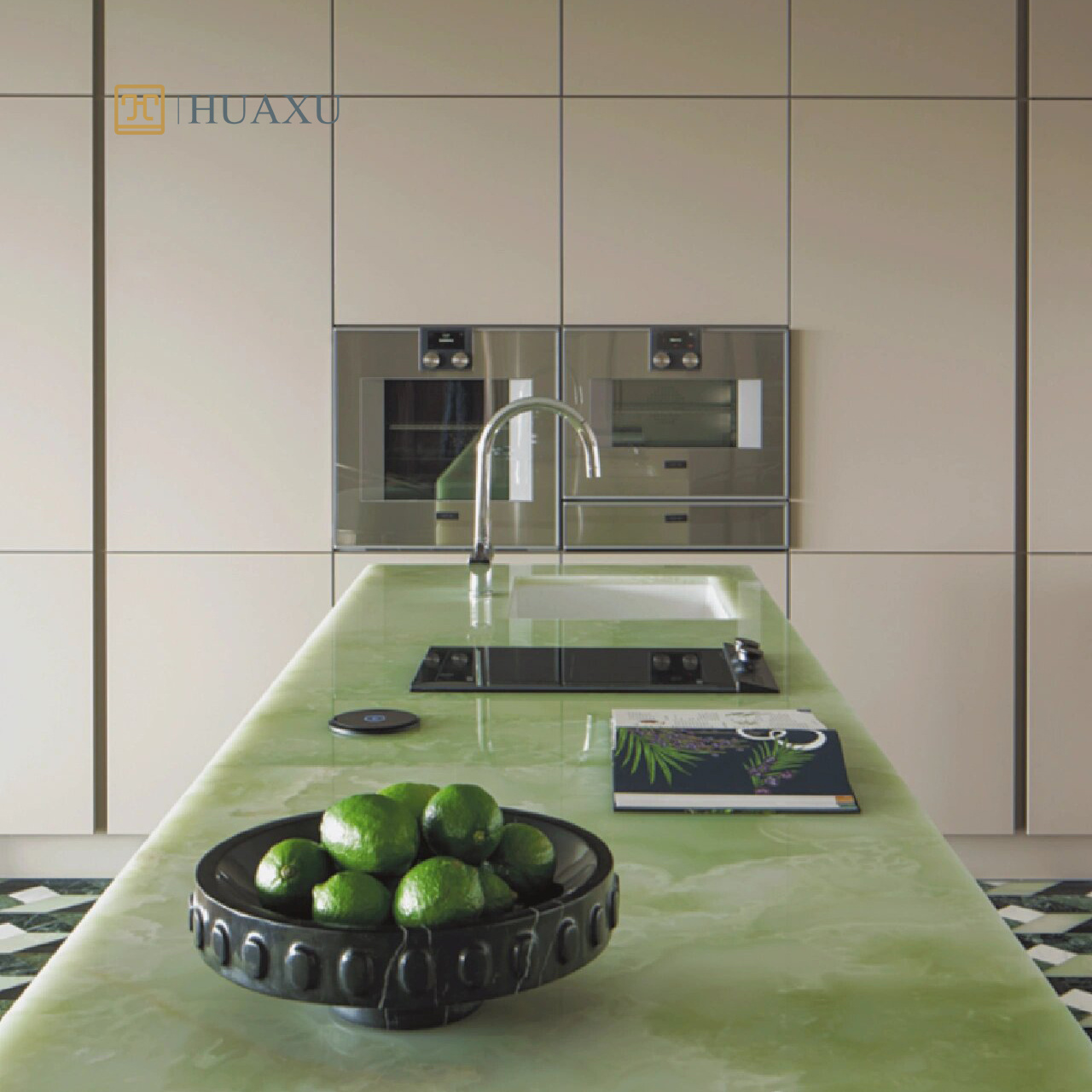 Huaxu Luxury Brazil Green Marble Stone Translucent Green Jade Crystal Onyx Marble Countertop For Villa