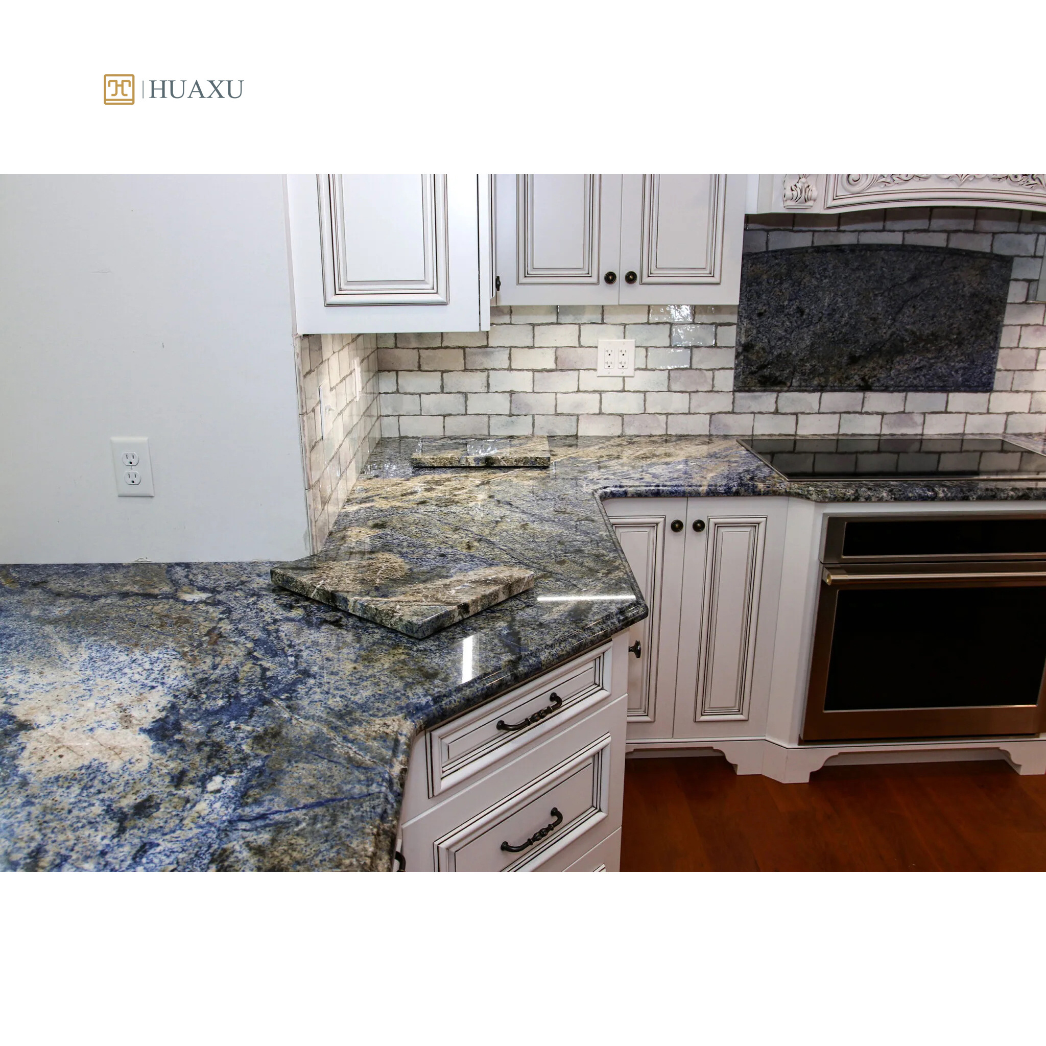 Huaxu Luxury Brazil Exotic Natural Granite Table Top Ocean Blue Azul Bahia Granite Countertop