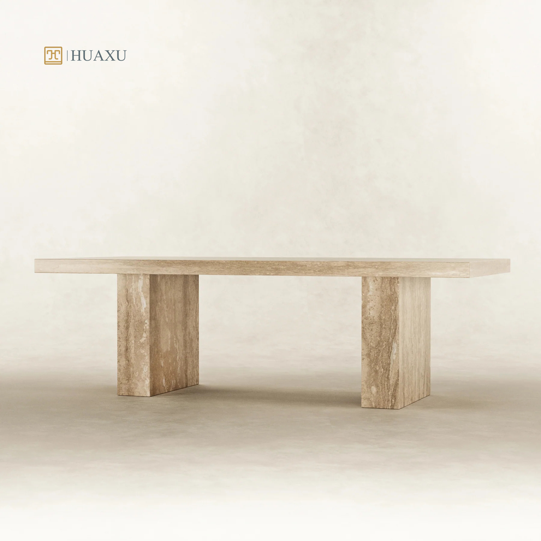 Huaxu High End Italy Modern Style Rectangle Travertine Stone Dining Table