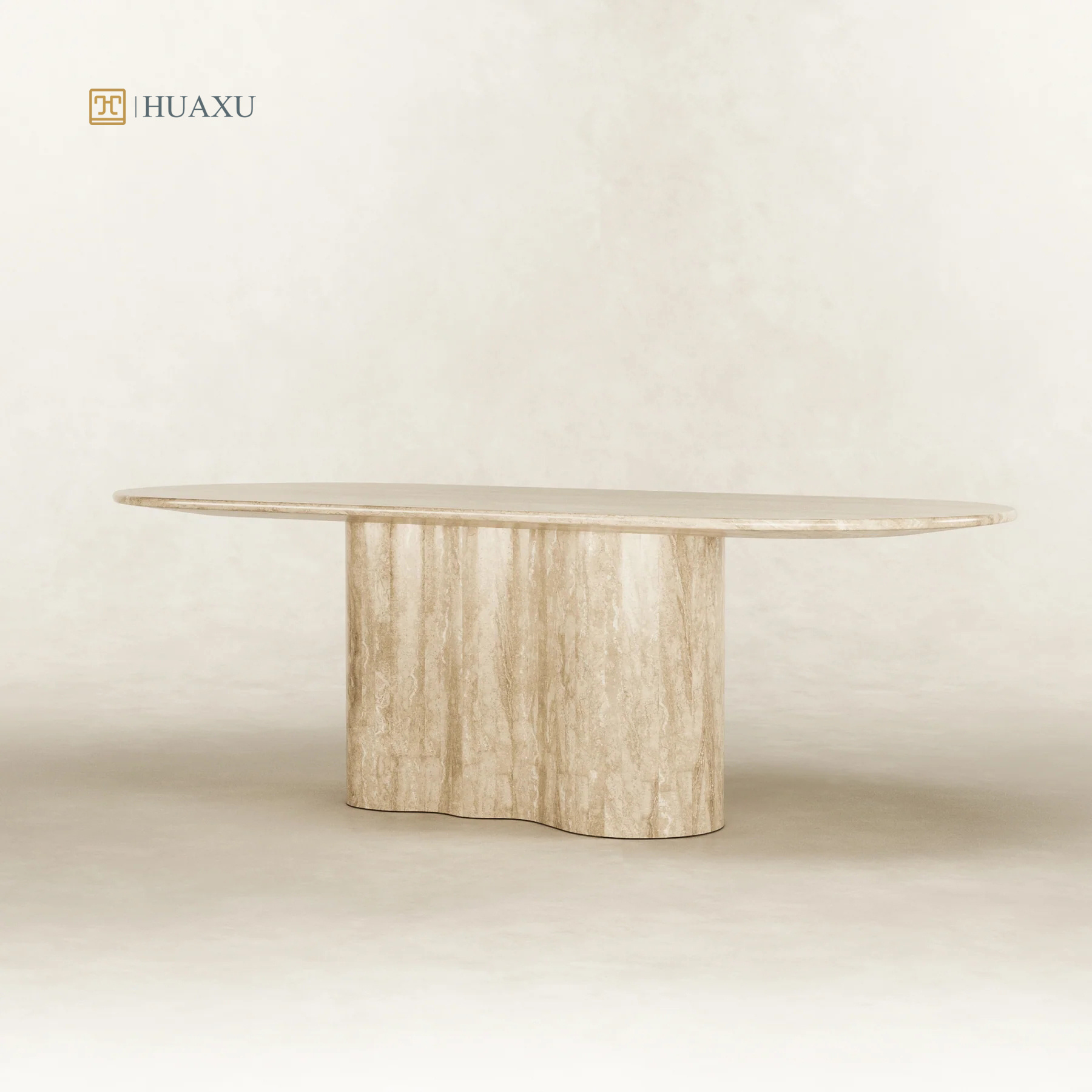 Huaxu New Arrivals Italy Luxurious Natural Stone Large Oval Marble Travertine Stone Dining Table