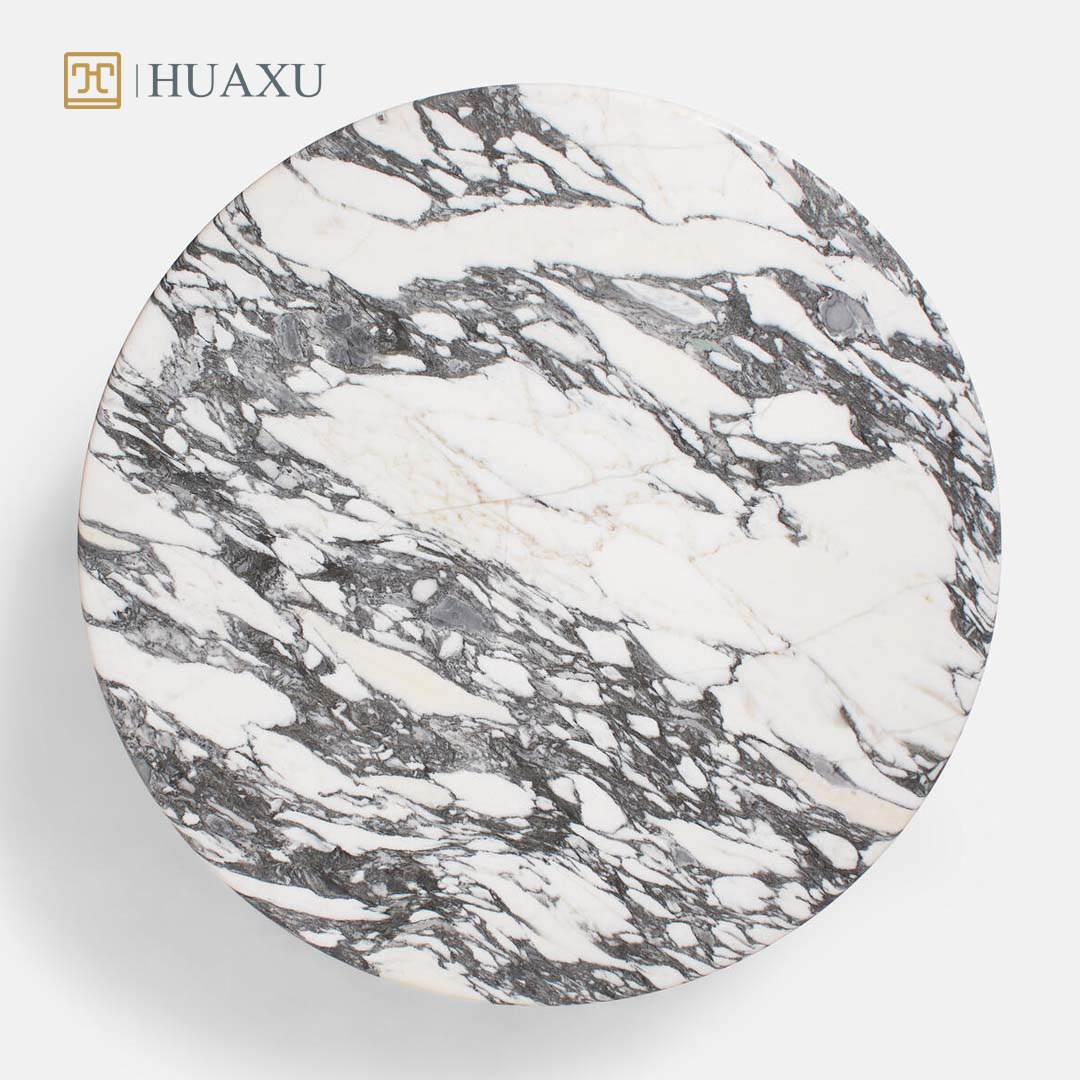 Huaxu Luxury Modern 3 Marble Stone Ball Base Round Arabescato Corchia Marble Coffee Center Table