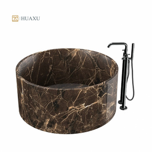 Huaxu Exotic Brazil Natural Stone Bath Tub Dark Brown Emperador Marble Bathtub