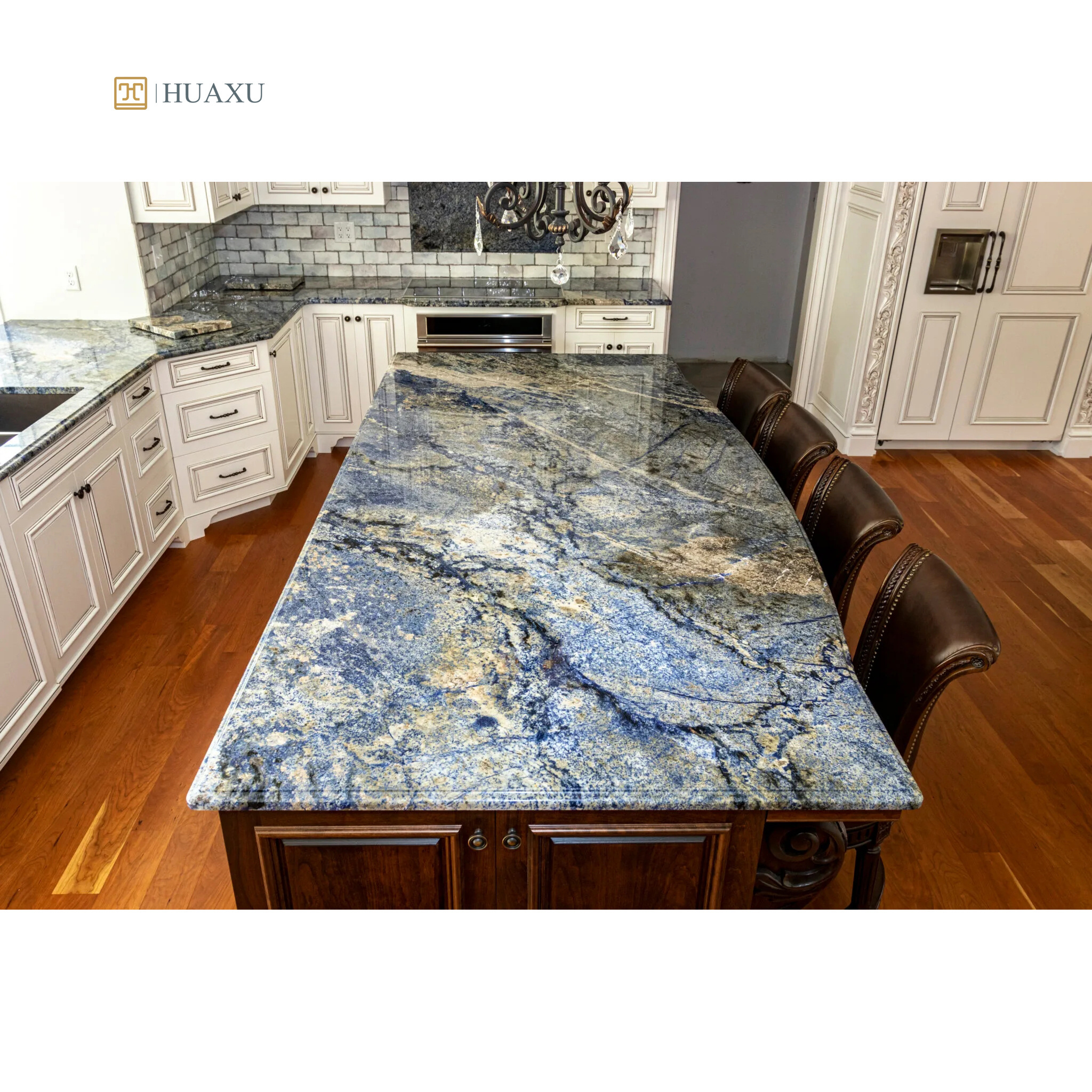 Huaxu Luxury Brazil Exotic Natural Granite Table Top Ocean Blue Azul Bahia Granite Countertop