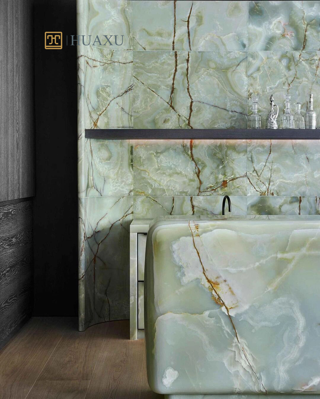 Huaxu Luxury Brazil Green Marble Stone Translucent Green Jade Crystal Onyx Marble Countertop For Villa