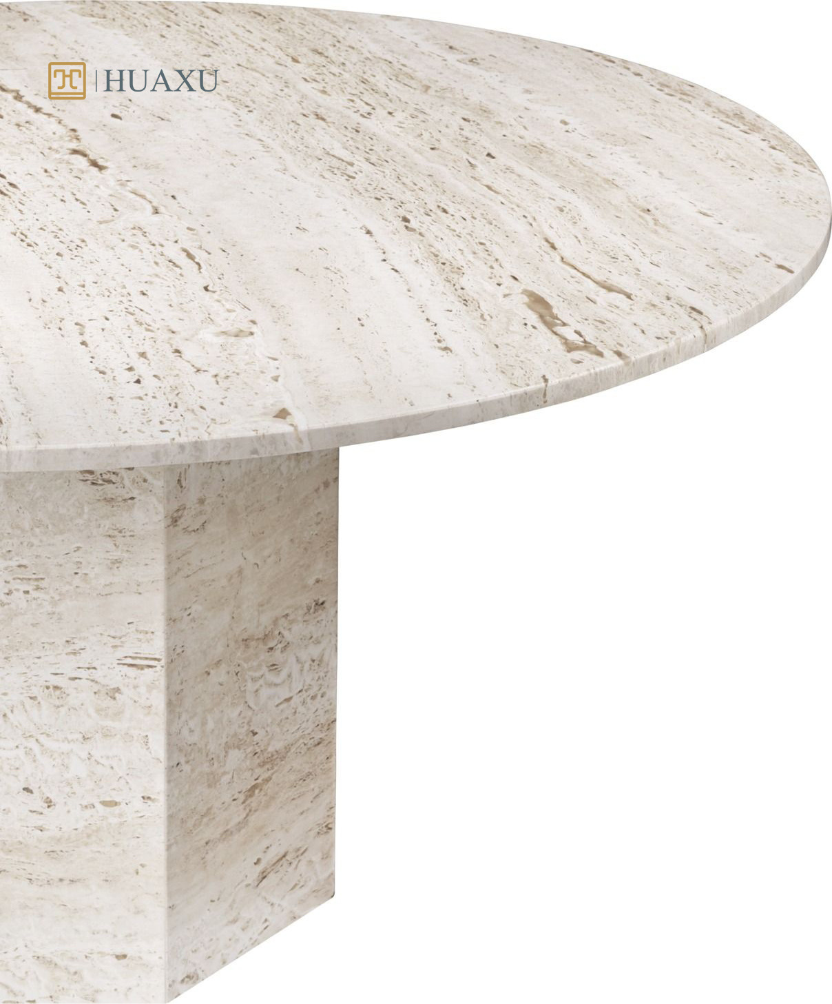 Huaxu Modern Luxury Natural Stone Round Dining Tables Modern Round Travertine Marble Dining Table