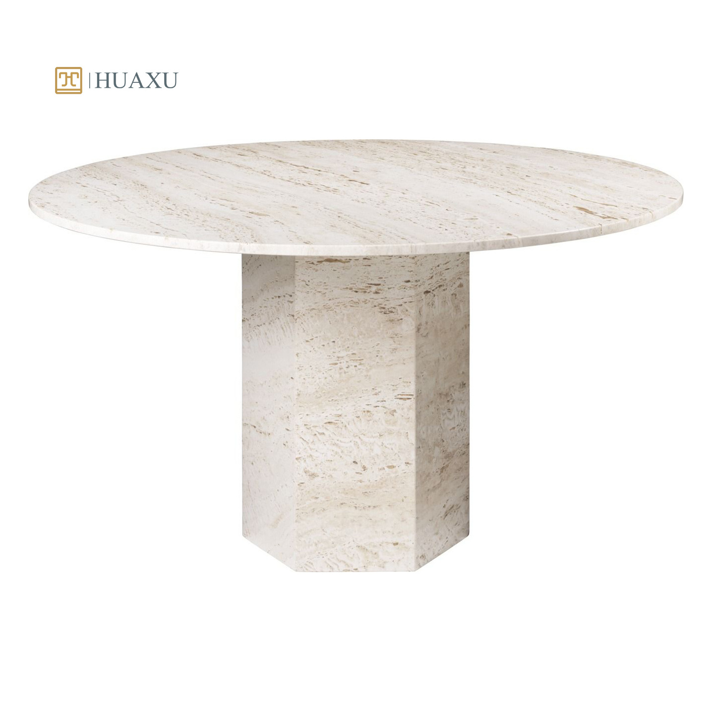 Huaxu Modern Luxury Natural Stone Round Dining Tables Modern Round Travertine Marble Dining Table