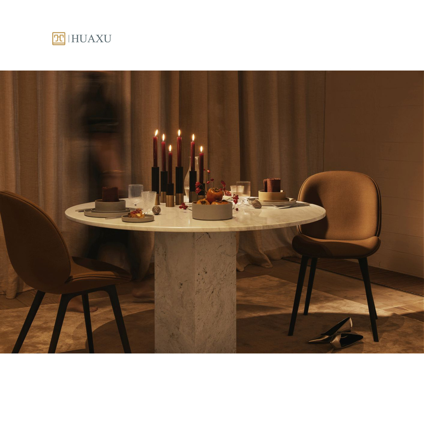 Huaxu Modern Luxury Natural Stone Round Dining Tables Modern Round Travertine Marble Dining Table