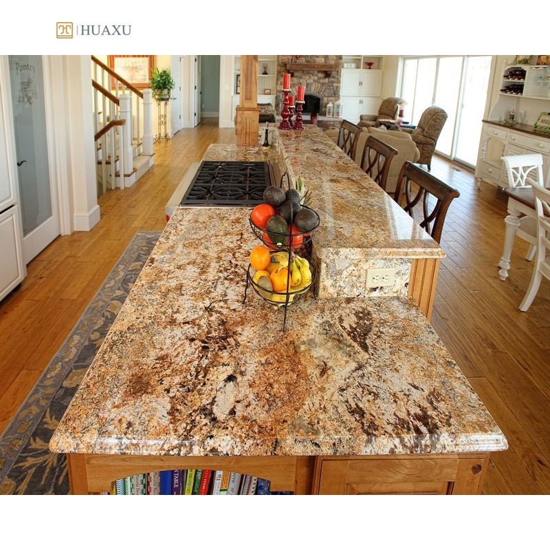 Huaxu Custom Design Luxury Brazil Yellow Golden King Granite Countertop For Kitchen Island