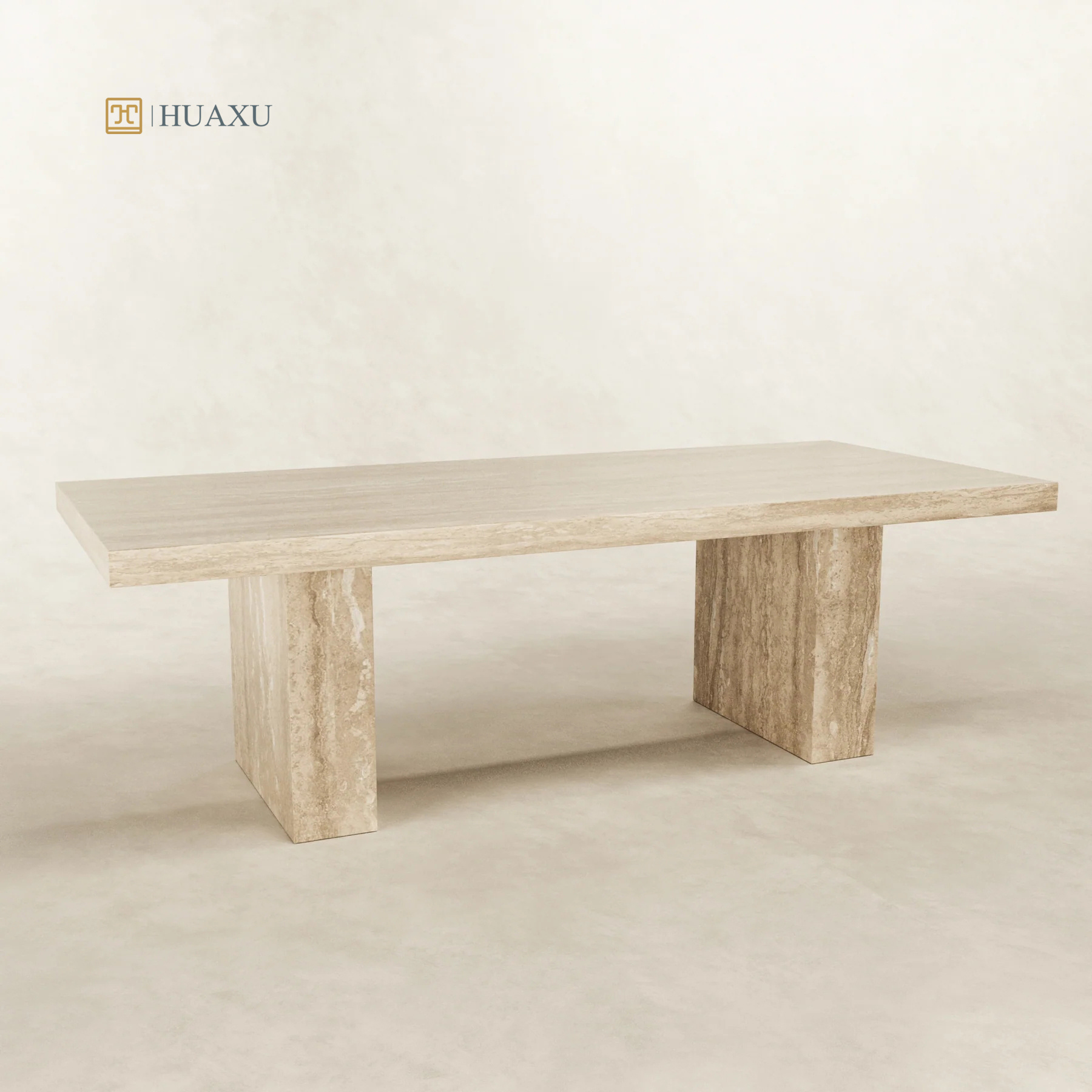 Huaxu High End Italy Modern Style Rectangle Travertine Stone Dining Table