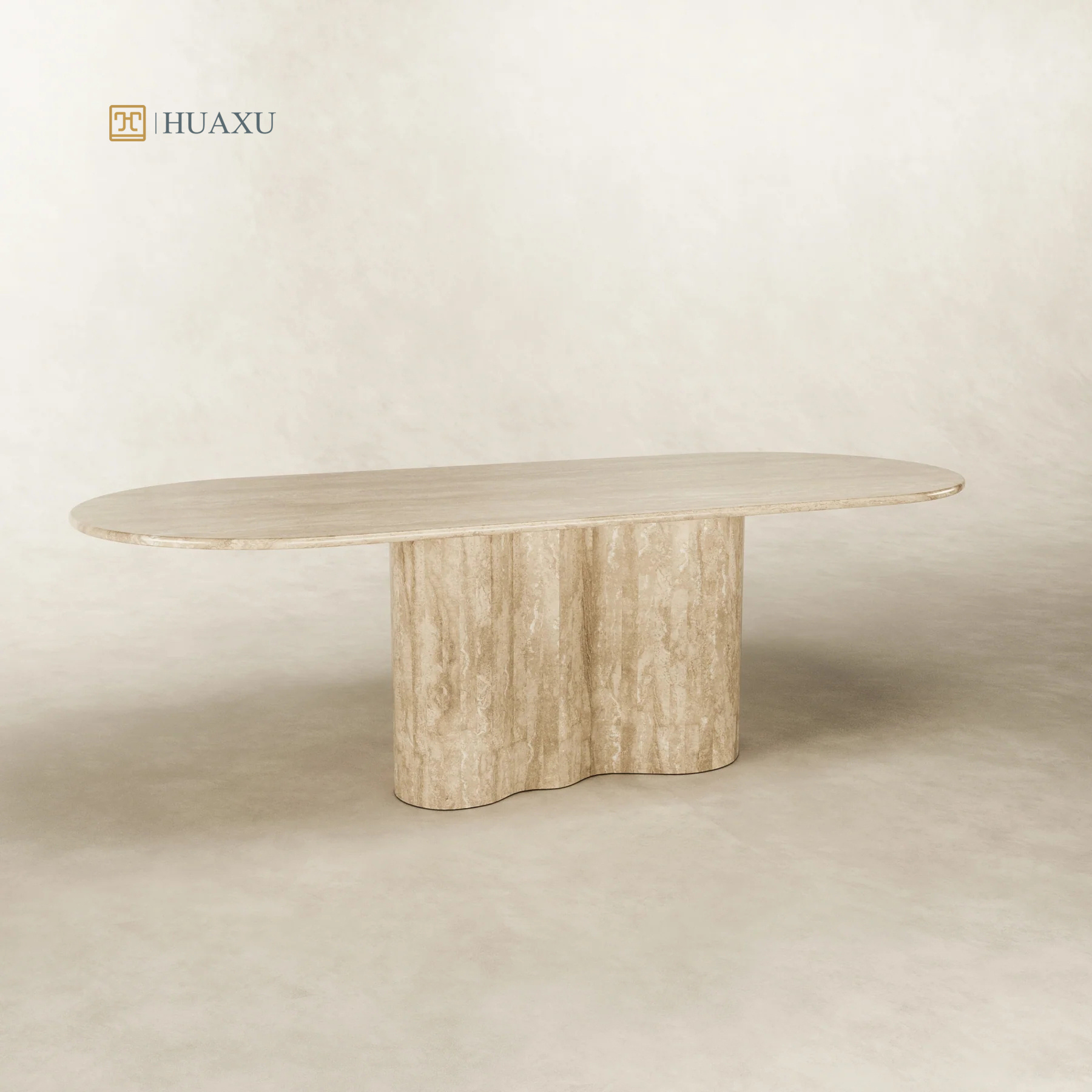 Huaxu New Arrivals Italy Luxurious Natural Stone Large Oval Marble Travertine Stone Dining Table