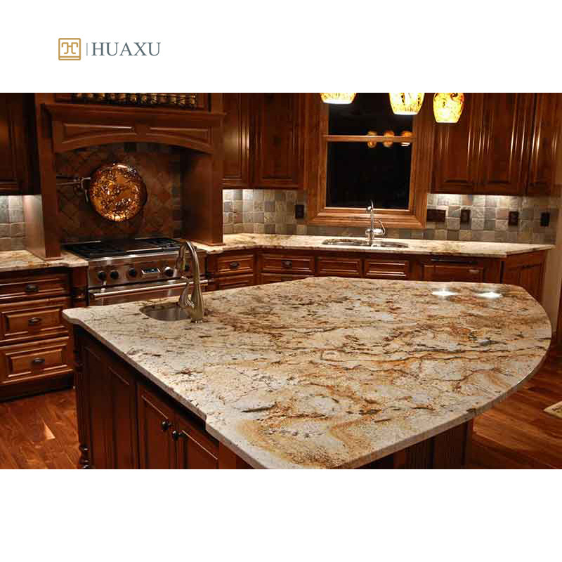 Huaxu Custom Design Luxury Brazil Yellow Golden King Granite Countertop For Kitchen Island