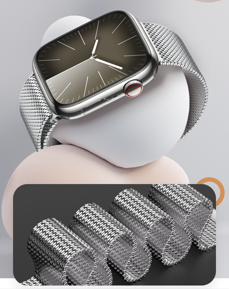 Mesh Metal Magnetic Buckle Bracelet Stainless Steel Strap for Apple Watch Band 45mm 49mm, Milanese Loop Band for iWatch series