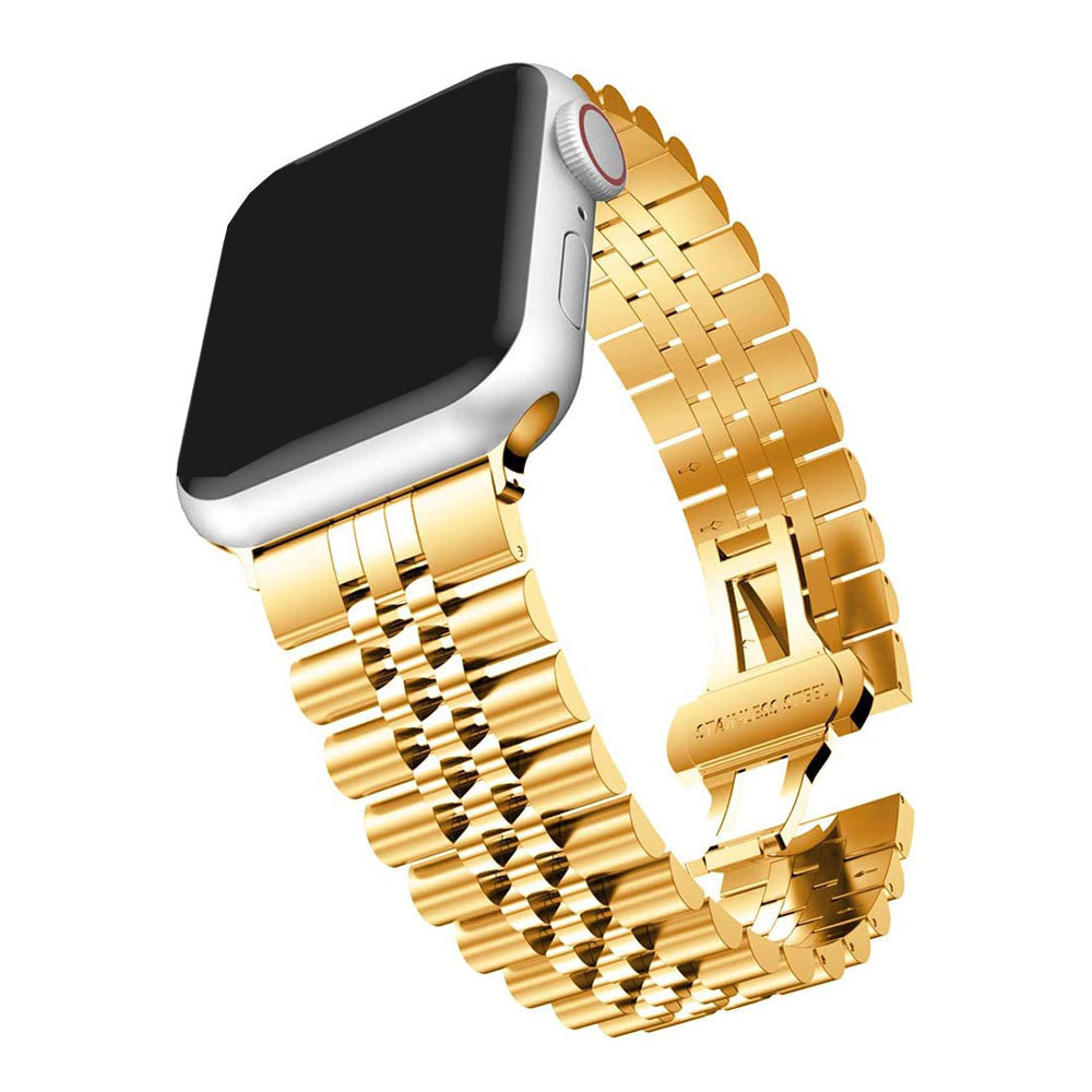 Solid Plated Gold Metal Strap Stainless Steel Bracelets Watch Band for Apple Watch Ultra 49mm iWatch series 9 8 7 42mm 44mm 45mm