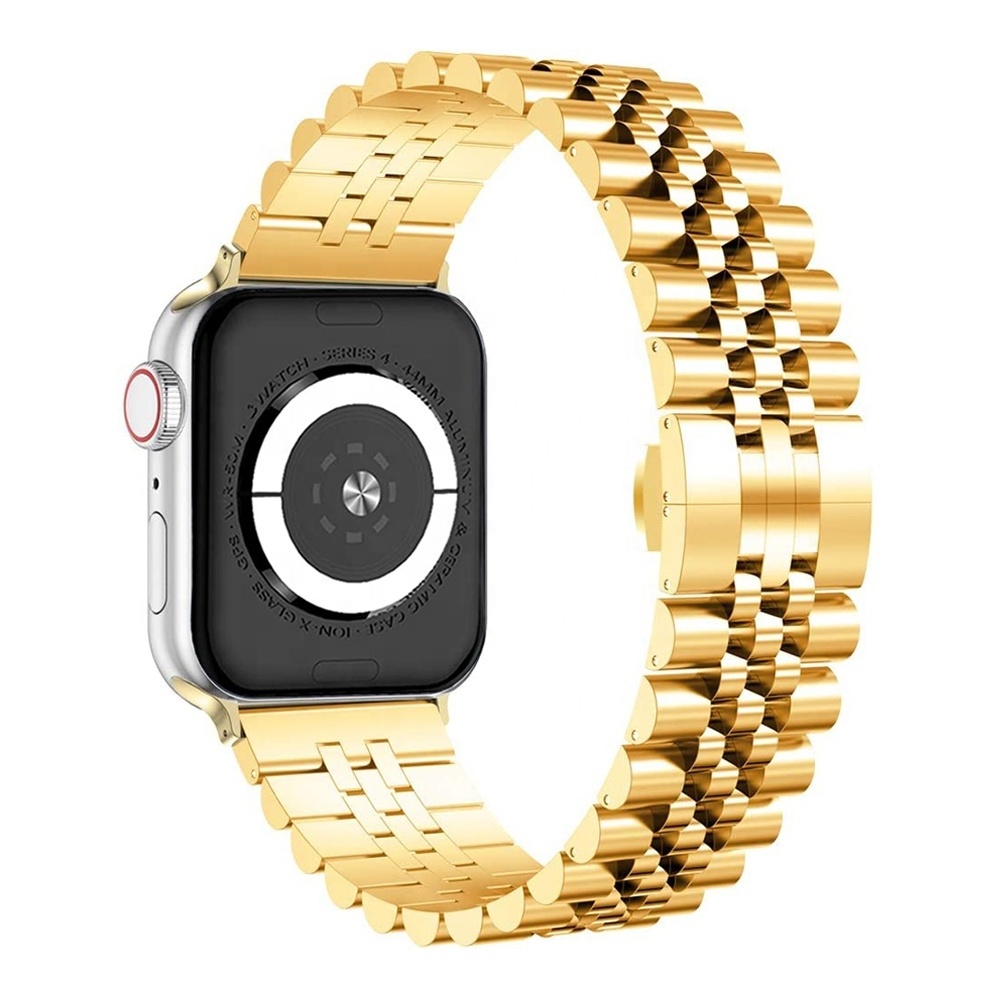 Solid Plated Gold Metal Strap Stainless Steel Bracelets Watch Band for Apple Watch Ultra 49mm iWatch series 9 8 7 42mm 44mm 45mm