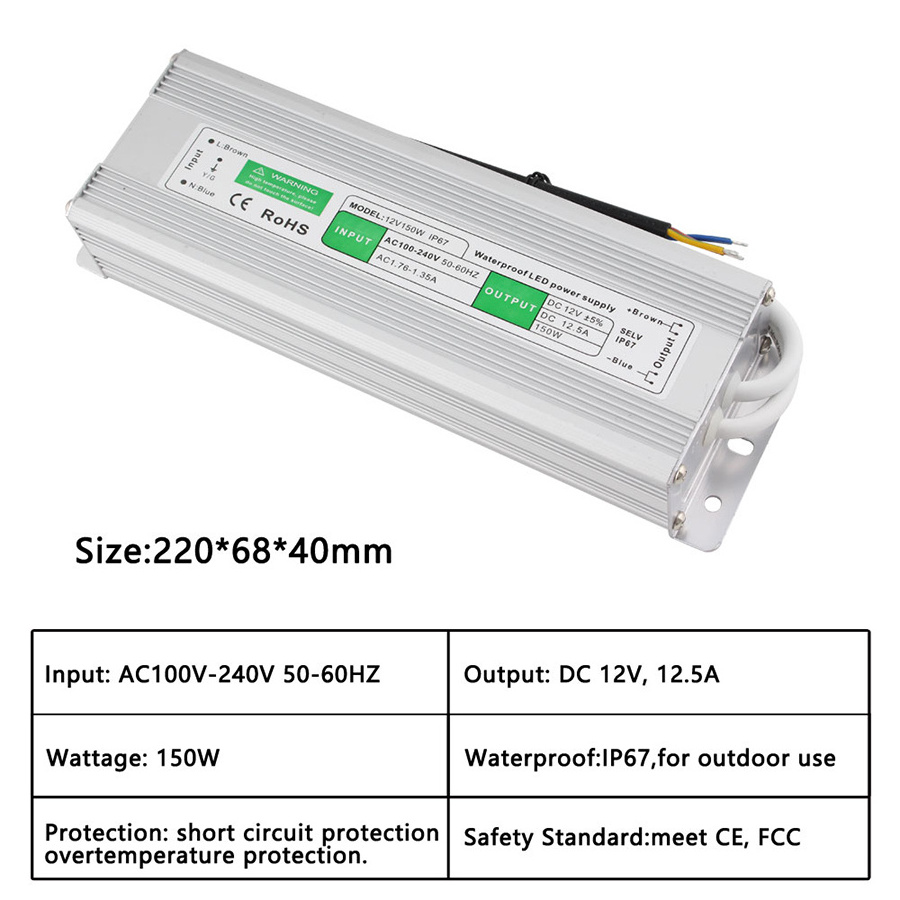 Transformer 110V 220V To 12V 24V Power Supply 20W 30W 50W 80W IP67 Waterproof AC DC 12V 24V Power Supply 12 24 V Volt led Driver