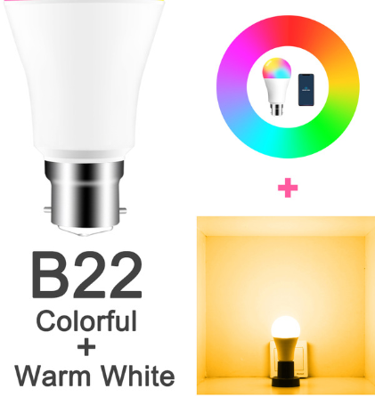 15W WiFi Smart Light Bulb B22 E27 LED RGB Lamp Work with Alexa/Google Home 85-265V RGB+White Dimmable Timer Function Magic Bulb