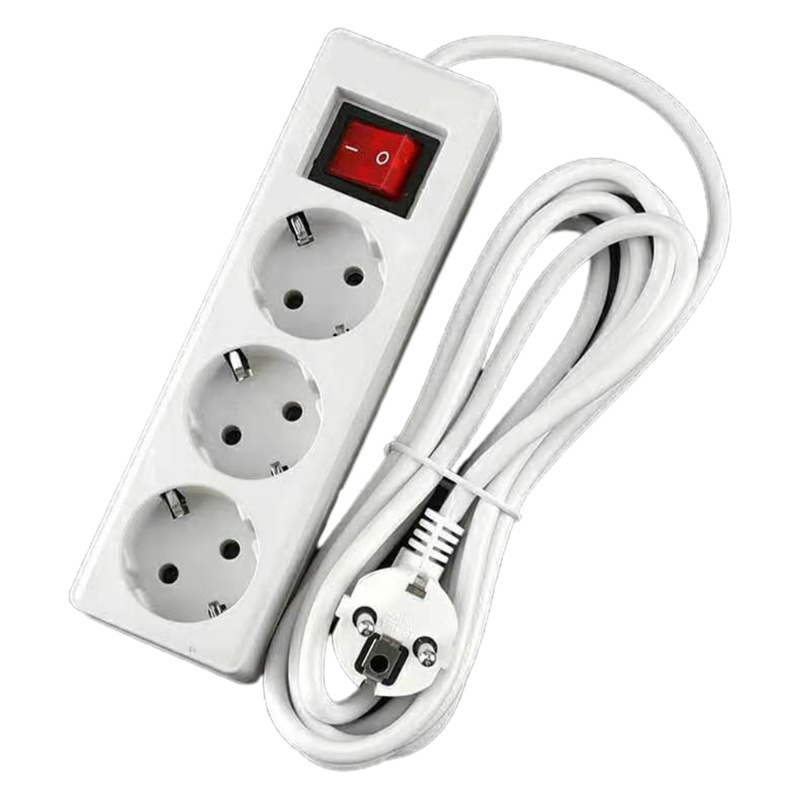 EU Standard German Type Power Strip 3/4/5 Sockets in Row Flat Adapter Light Switch with Surge Protector Extension Cable