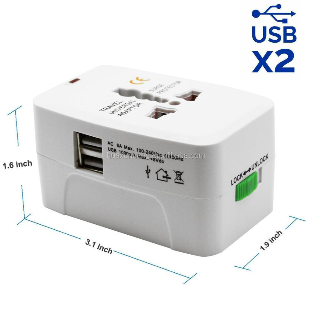 Travel Adapter Worldwide All in One Universal AC Plug Adapter Power Converter International Wall Charger with Dual USB Charging