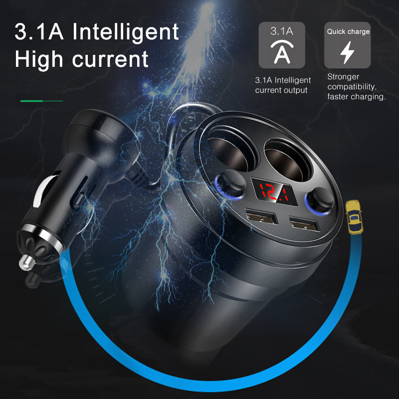 Car Charger 2 USB DC/5V 3.1A Cup Power Socket Adapter Cigarette Lighter Splitter Mobile Phone Chargers With Voltage LED Display