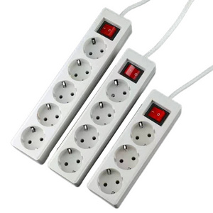 EU Standard German Type Power Strip 3/4/5 Sockets in Row Flat Adapter Light Switch with Surge Protector Extension Cable