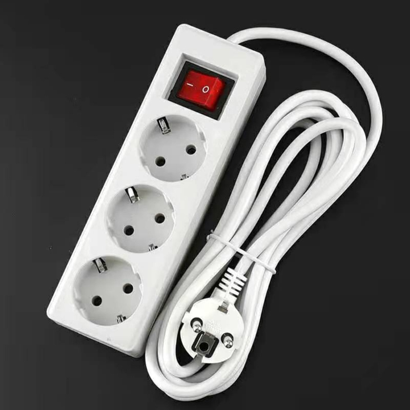 EU Standard German Type Power Strip 3/4/5 Sockets in Row Flat Adapter Light Switch with Surge Protector Extension Cable