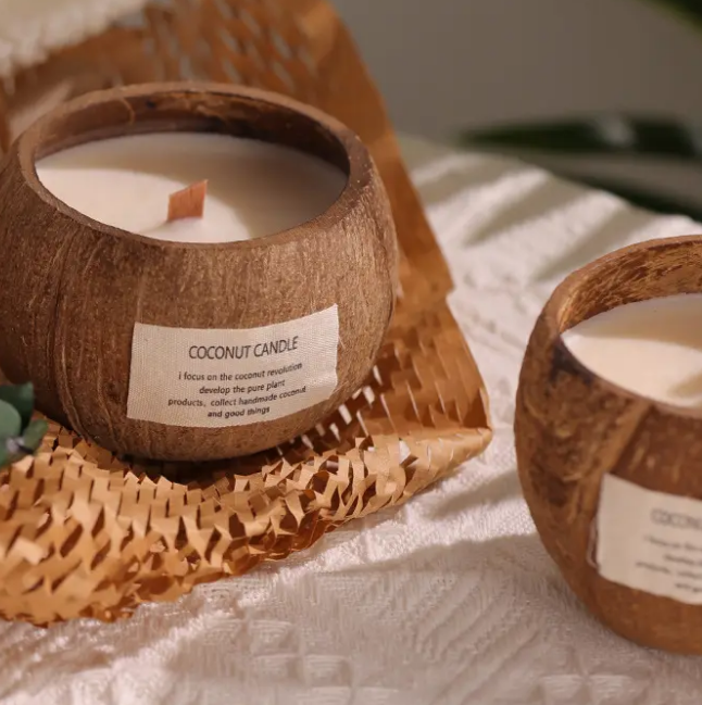 2022 handmade coconut candles wholesale coconut candles eco-friendly coconut shell bowl Christmas scent