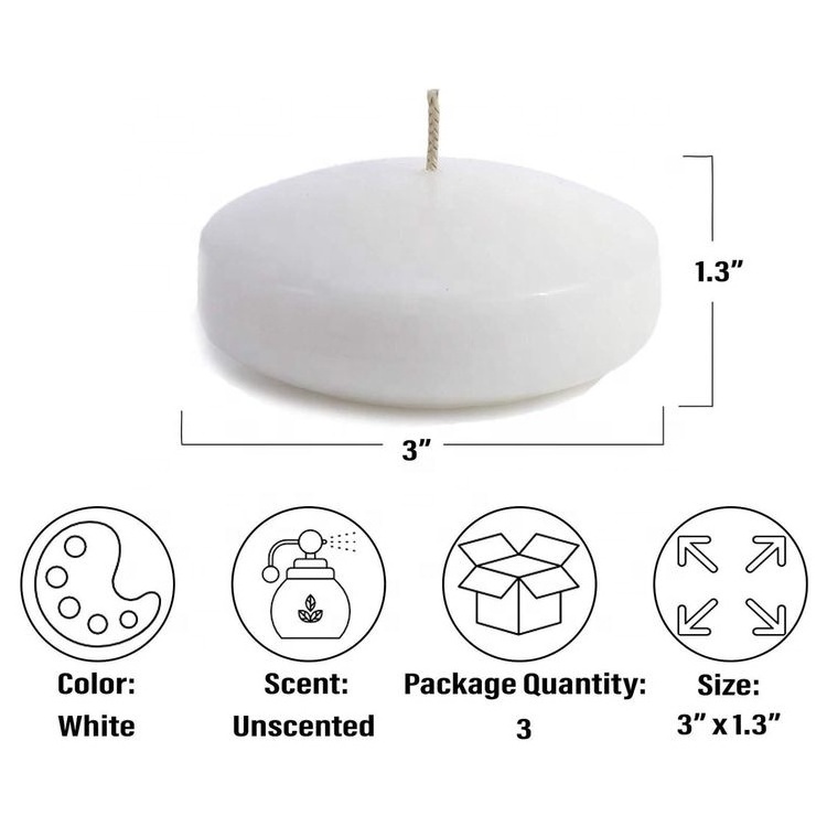 White Round 3 Inch Real Wax Holiday Home Decoration Candle Big Water Active Floating Candle