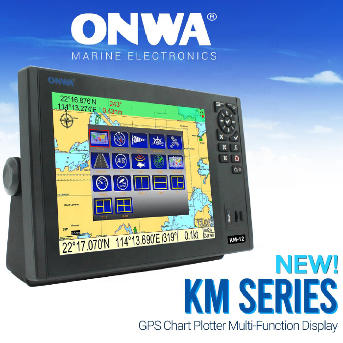 KM-12A  12inch ONWA Marine GPS Chart Plotter with Class B+  AIS Transponder ( supports Expanded Features)