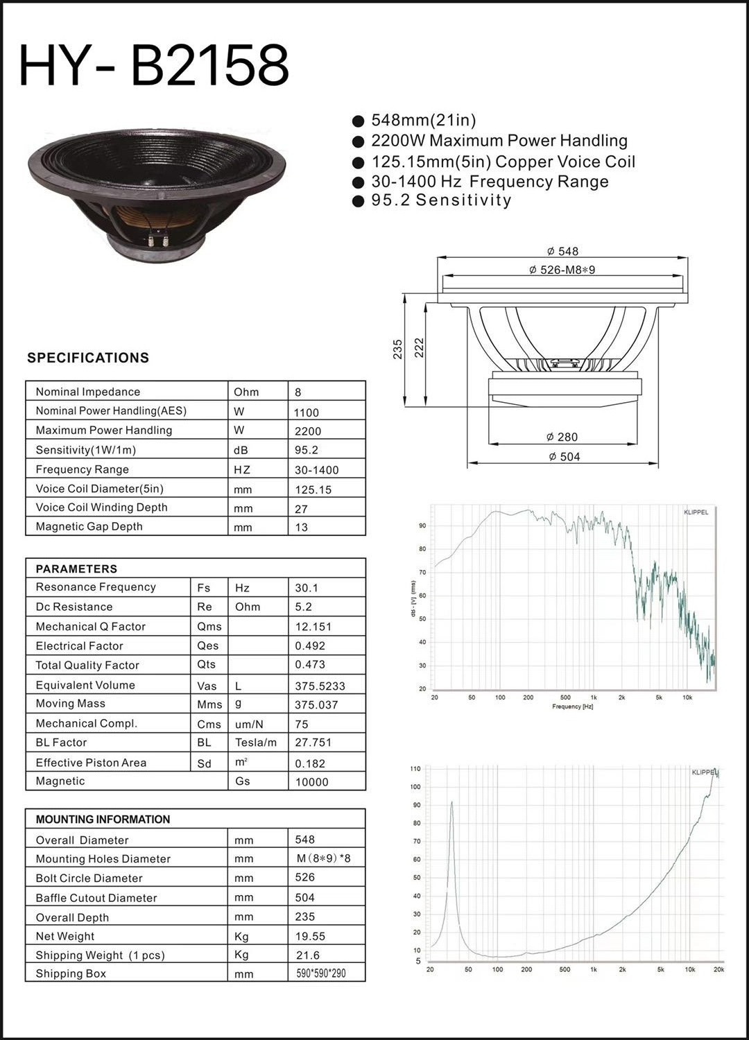 professional 21 inch speaker driver with 5 inch voice coil big power