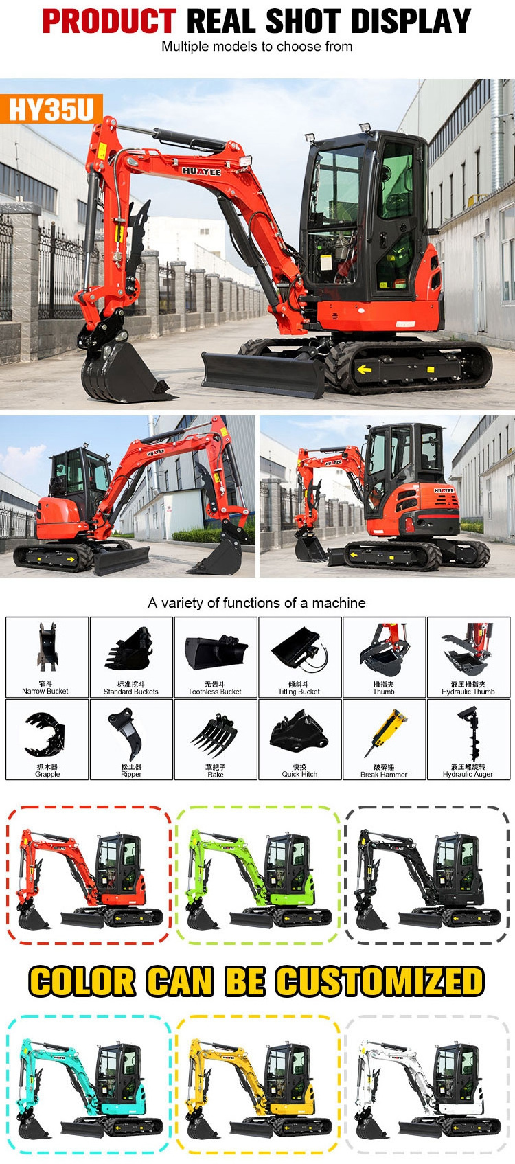 Chinese Factory Diesel Micro Digger 3.5 Ton Multifunctional Cheap Mini Crawler Excavator Forestry Mulcher For Small Bagger Price