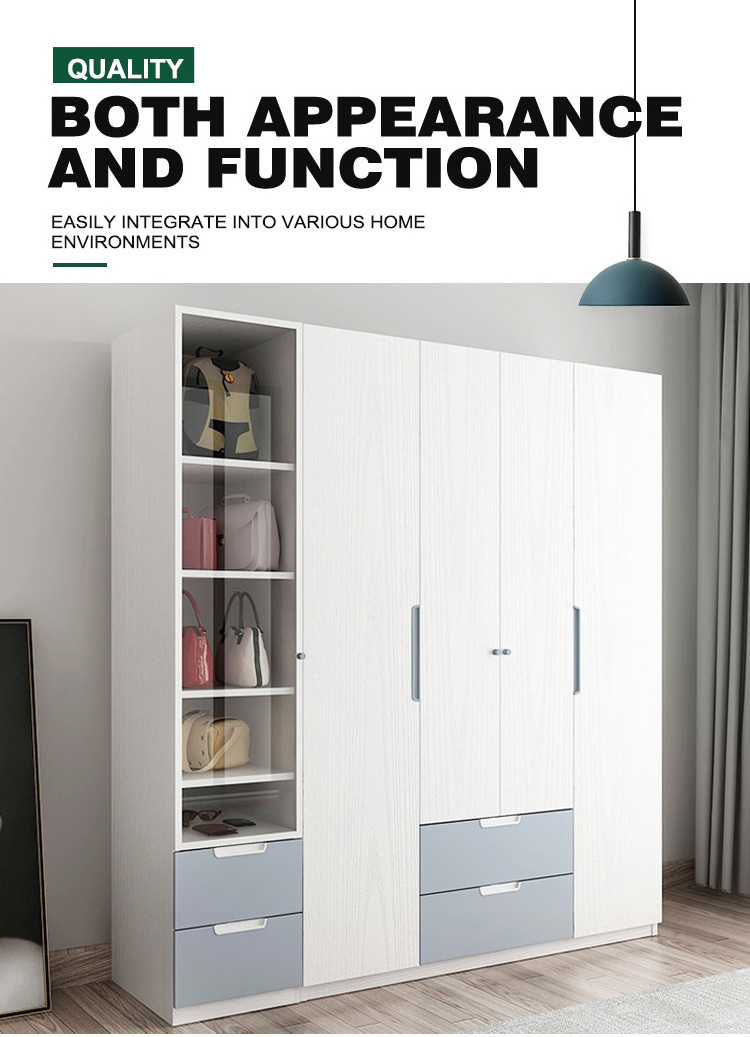 Scandinavian Minimalist Home Furniture Clothing Cupboards 4 Doors Particle Board Bedroom Wardrobes