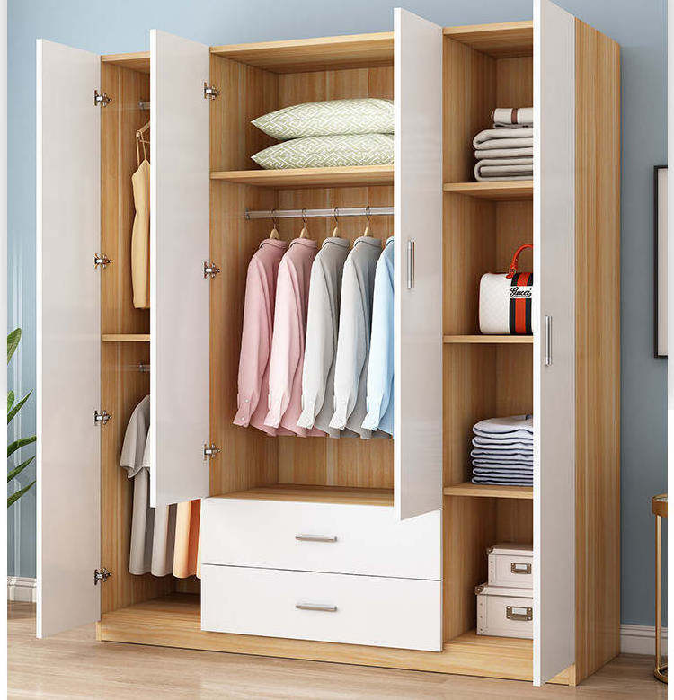 Modern Cheapest Design Portable Bedroom Closet Armoire Melamine Wooden Particle Board Wardrobes