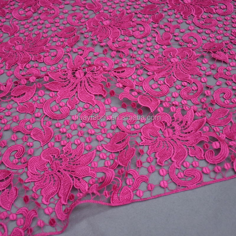 Fashion African Cord Lace Fabric Guipure Lace Wedding Dress HY0142 2015 Heavy Fushia Pink Wedding Dress , Party Dress Etc.