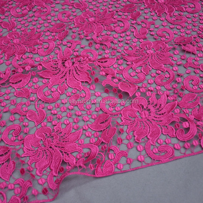 Fashion African Cord Lace Fabric Guipure Lace Wedding Dress HY0142 2015 Heavy Fushia Pink Wedding Dress , Party Dress Etc.