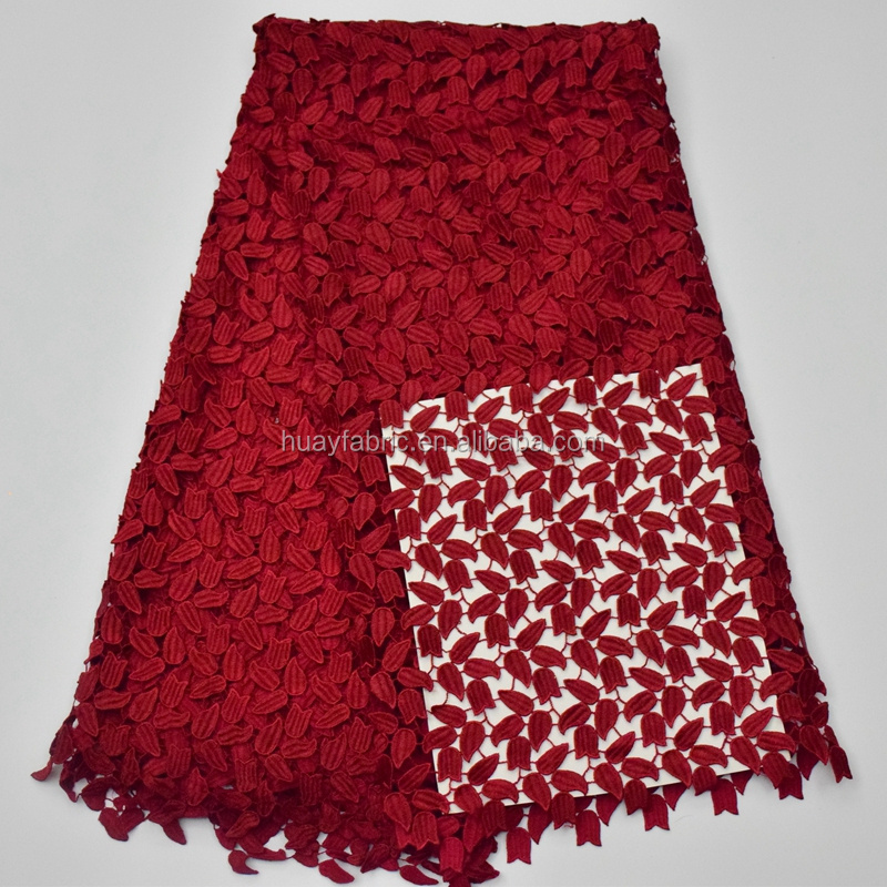 Wine Red Guipure lace african cord lace nigerian lace material for dress HY0250