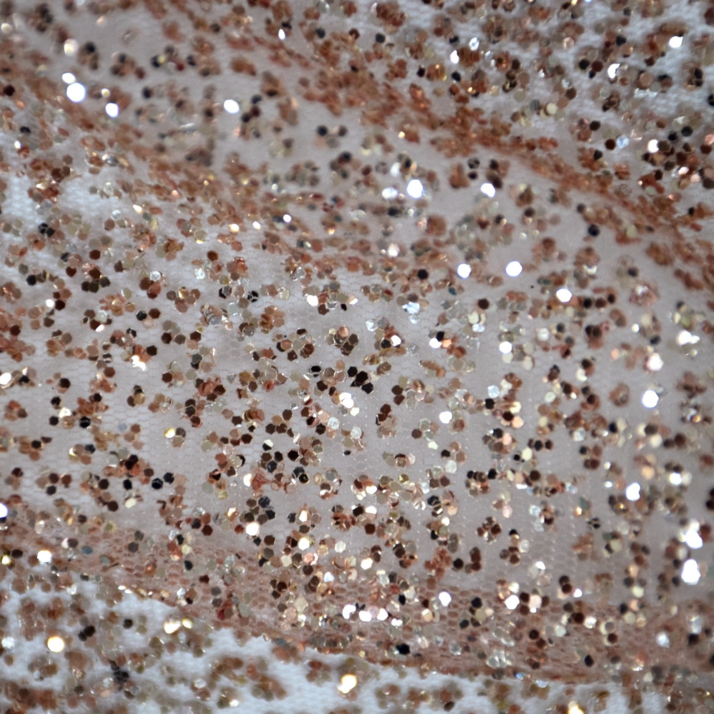 Cheap Rose Gold shining sugar lace sequins glitter tulle lace fabric for evening dress HY0847-3