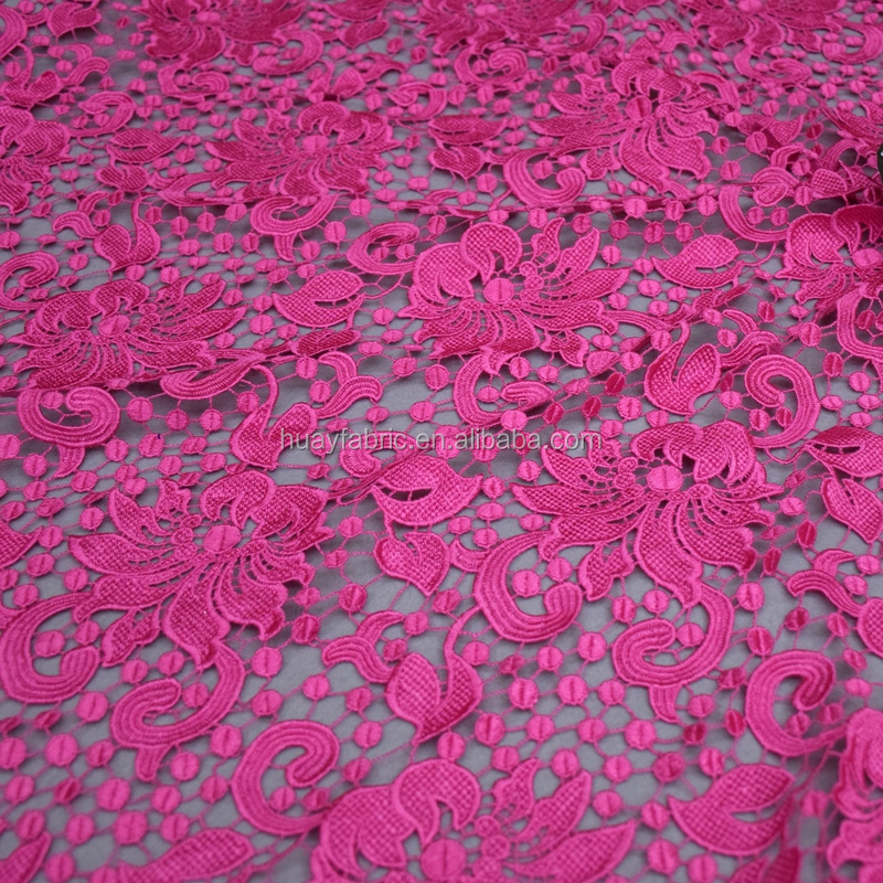 Fashion African Cord Lace Fabric Guipure Lace Wedding Dress HY0142 2015 Heavy Fushia Pink Wedding Dress , Party Dress Etc.