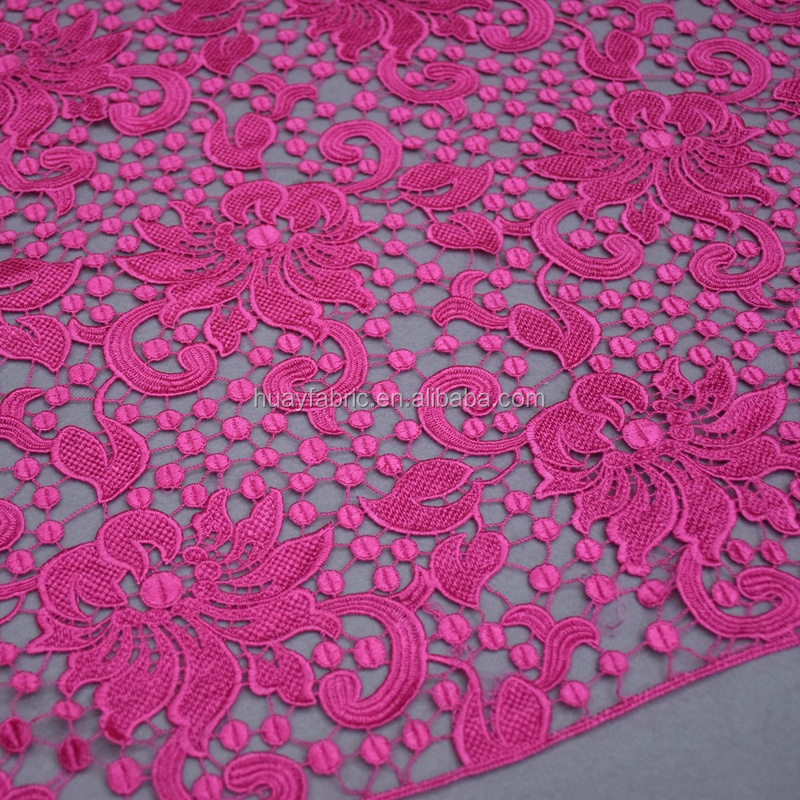 Fashion African Cord Lace Fabric Guipure Lace Wedding Dress HY0142 2015 Heavy Fushia Pink Wedding Dress , Party Dress Etc.