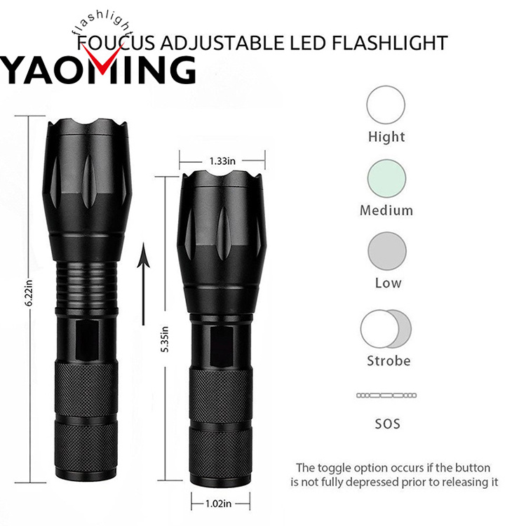 YM-T6G-1 High Power Bank Tactical hunting Camping Light 1200 lumen Rechargeable Zoomable Aluminum Alloy LED Flashlight Torch